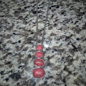 Western Fashion  Silver and Red Stone Necklace